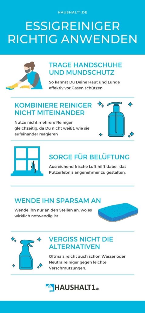 Infografik dazu, was Du beim Putzen mit Essigreiniger beachten musst.